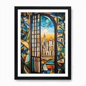 Window View Of Dubai United Arab Emirates In The Style Of Cubism 4 Art Print