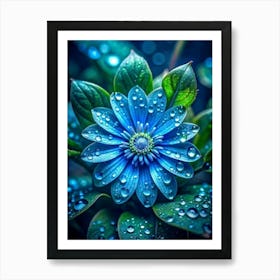 Blue Flower With Water Droplets Art Print