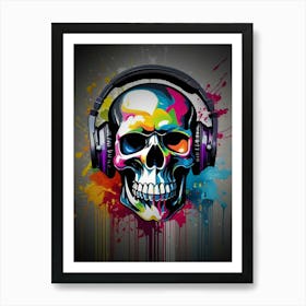 Skull With Headphones 87 Art Print