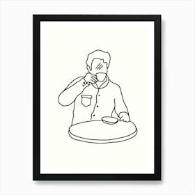 Man Drinking Coffee Hand Drawing Line Art Art Print