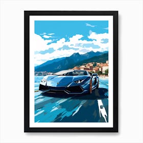 A Lamborghini Aventador Car In The Lake Como Italy Illustration 3 Art Print