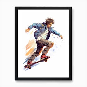 Skateboarding In Paris, France Gradient Illustration 1 Art Print