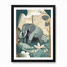 Elephant Jungle Cartoon Illustration 2 Art Print