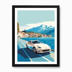 A Nissan Z Car In The Lake Como Italy Illustration 3 Art Print