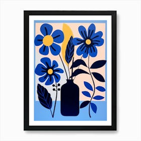 Blue Flower Illustration Black Eyed Susan 2 Art Print