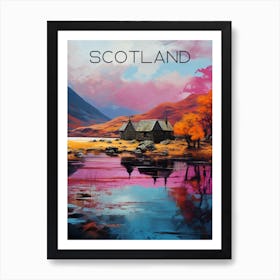 Colourful lochs Scotland travel poster Art Print Art Print