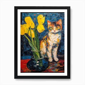 Still Life Of Ranunculus With A Cat 3 Art Print