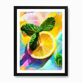 Fresh Lemon Slice And Mint On Abstract Colorful Background Art Print