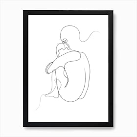 Female Nude Line Drawing Black & White Art Print