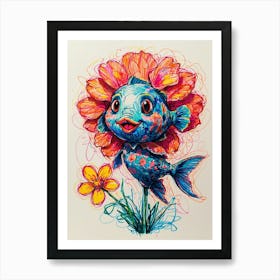 Fish With Flowers Art Print