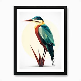 Colourful Geometric Bird Green Heron 1 Art Print