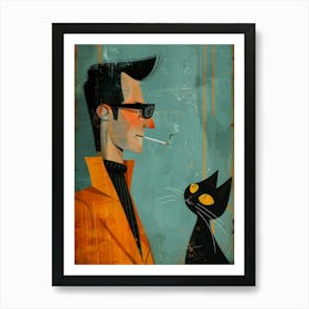 Man And A Cat 1 Art Print