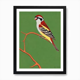 House Sparrow Midcentury Illustration Bird Art Print