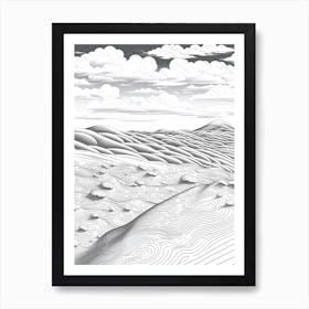 Tottori Sand Dunes In Tottori, Ukiyo E Black And White Line Art Drawing 1 Art Print