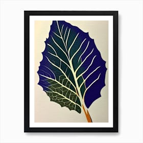 Birch Leaf Colourful Abstract Linocut Art Print