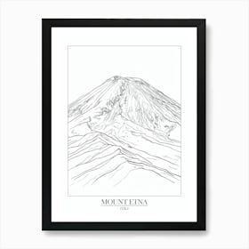 Mount Etna Italy Line Drawing 6 Poster Art Print