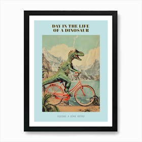 Dinosaur Riding A Bike Retro Collage Poster Art Print