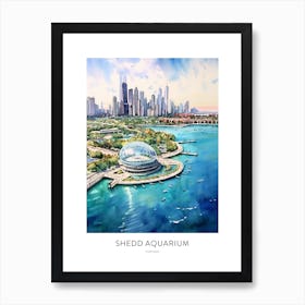 Shedd Aquarium Chicago Watercolour Travel Poster Art Print