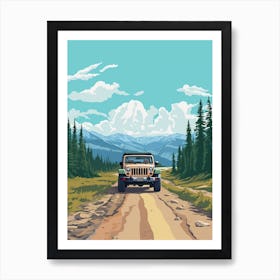 A Jeep Wrangler Car In Icefields Parkway Flat Illustration 4 Art Print