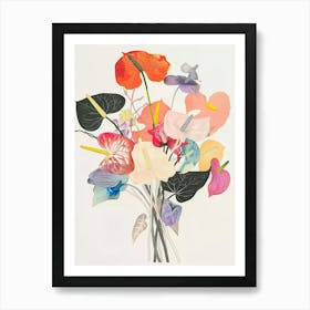 Flamingo Flower 2 Collage Flower Bouquet Art Print