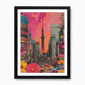 Tokyo   Floral Retro Collage Style 2 Art Print