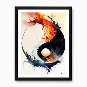 Fire And Water 4 Yin And Yang Japanese Ink Art Print