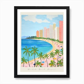 Poster Of Waikiki Beach, Honolulu, Hawaii, Matisse And Rousseau Style 2 Art Print