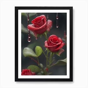 Red Roses At Rainy With Water Droplets Vertical Composition 26 Art Print