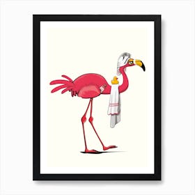 Flamingo In Bathroom Bathroom Art Print