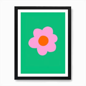 Pink Flower On Green Background Art Print