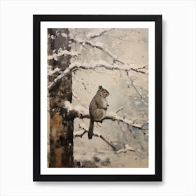 Vintage Winter Animal Painting Gray Squirrel 1 Art Print