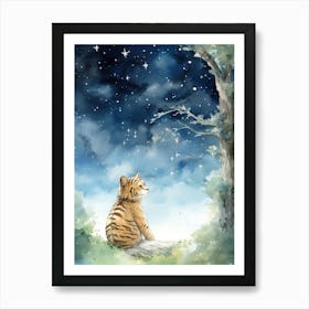 Tiger Illustration Stargazing Watercolour 1 Art Print