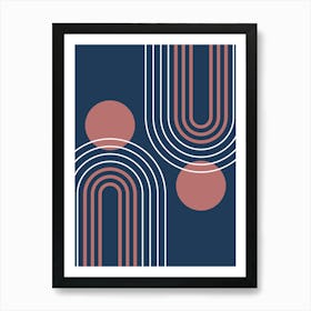 Mid Century Modern Geometric B24 In Navy Blue And Marsala (Rainbow And Sun Abstract) 01 Art Print