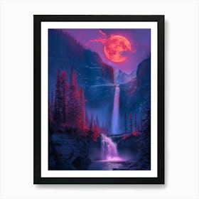 Full Moon Over Waterfall Art Print