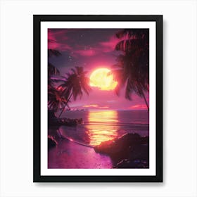 Synthwave Sunset At The Beach Art Print