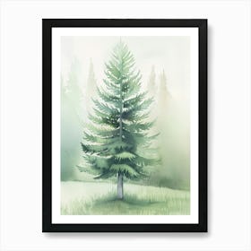 Spruce Tree Atmospheric Watercolour Painting 4 Art Print