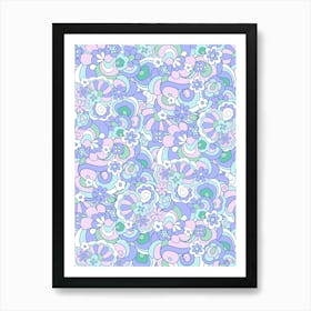 70s Psychedelic Groovy Flowers and Rainbows Mint Art Print