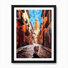 Painting Of Barcelona With A Cat In The Style Of Post Modernism 2 Art Print