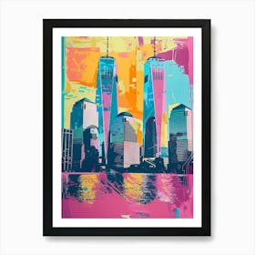 World Trade Center Memorial New York Colourful Silkscreen Illustration 1png Art Print