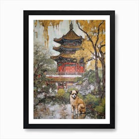 Painting Of A Dog In Shanghai Botanical Garden, China In The Style Of Gustav Klimt 03 Art Print