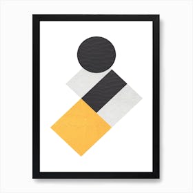 Yellow Grey and Black Rectangles with Circle Abstract Art Print