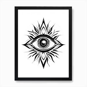 Chakra Series, Symbol, Third Eye Simple Black & White Illustration 3 Art Print