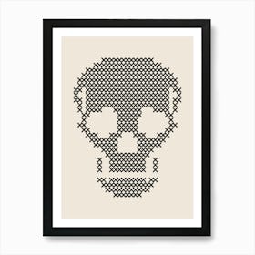 Cross Stitch Skull - Black & White Art Print