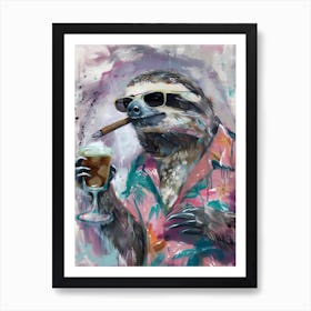 Animal Party: Crumpled Cute Critters with Cocktails and Cigars Sloth 3 Art Print