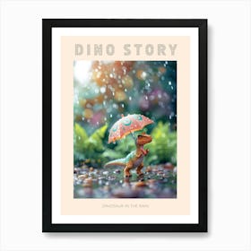 Toy Dinosaur Walking Through The Rain With An Umbrella 2 Poster Art Print