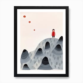 Mountains, Tiny People And Illustration 4 Art Print