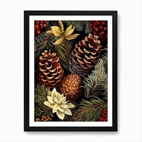 William Morris Style Pinecones 5 Art Print
