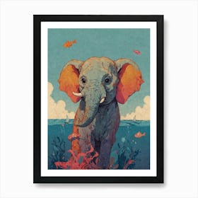 Elephant In The Sea Canvas Print Art Print