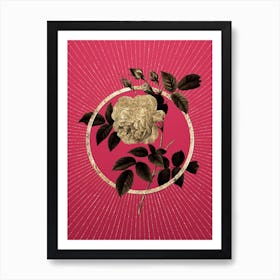 Gold Rosa Indica Glitter Ring Botanical Art on Viva Magenta n.0045 Art Print