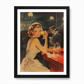 1950s Cocktail Girl Bar Cart Poster